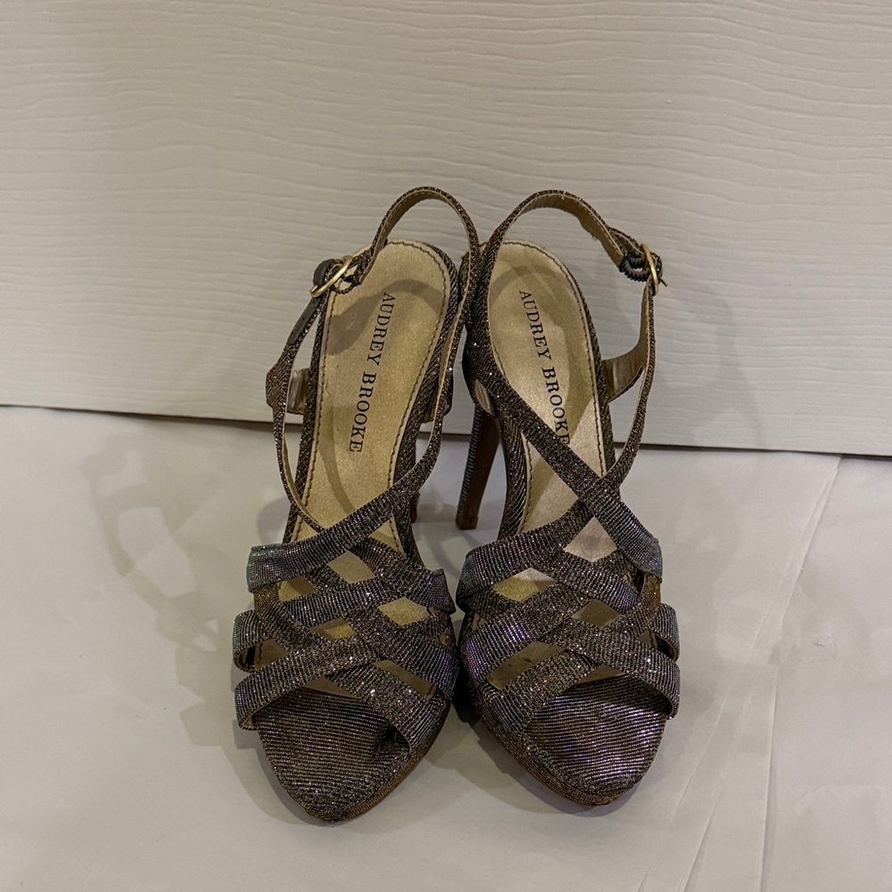 Audrey Brooke Iridescent Brown Strappy High Heel Sandals